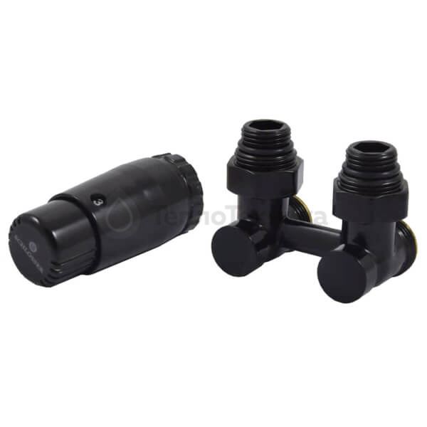 Комплект узла нижнего подкл SCHLOSSER угловой STANDARD 3/4"-1/2" (черный) с термоголовкой М30х1,5